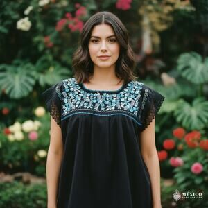 Traditional hand embroidered blouse Flowers 23 x 30 in  Size LG